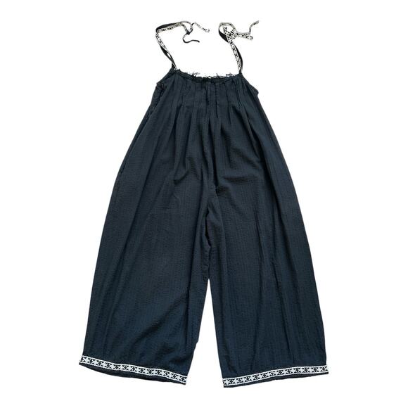 World Market Jumpsuit Womens L/XL Black Cropped Wide Leg Pockets Boho Flowy - Picture 12 of 12